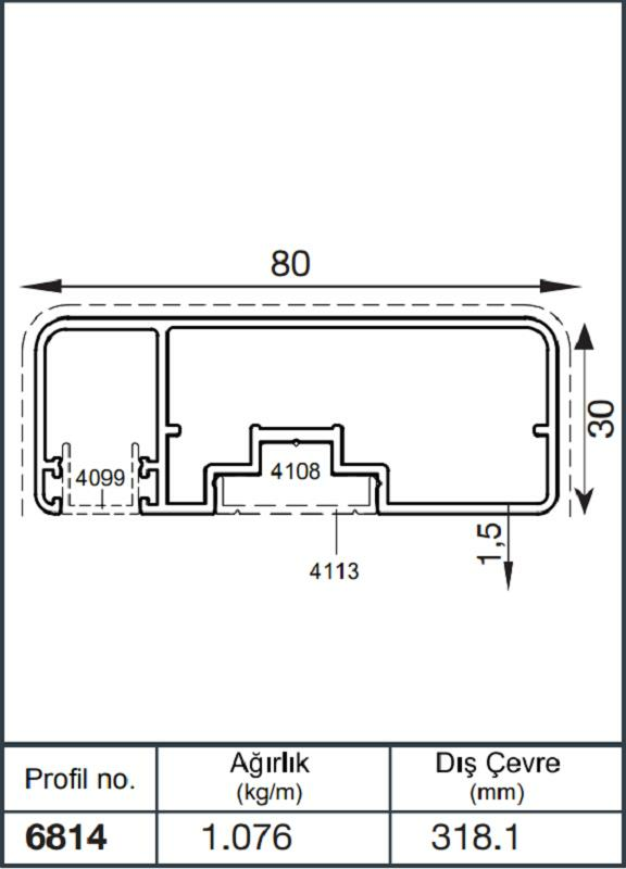 30*80 ÜST PROFİL YANDAN KANALLI P BRONZ AKP-6814